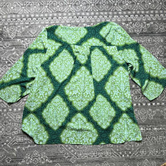 BEAUTIFUL by Lawrence Zarian V-Neck Blouse 3X Green Medallion Paradise Printed - Picture 8 of 8